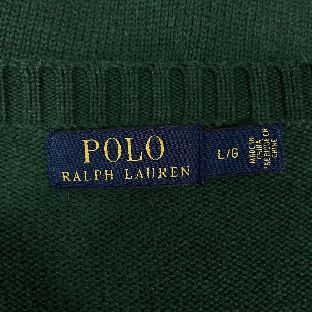 Polo Ralph Lauren Men's Large Green / Blue Pony Tight Knit Pullover Sweater - Picture 5 of 8